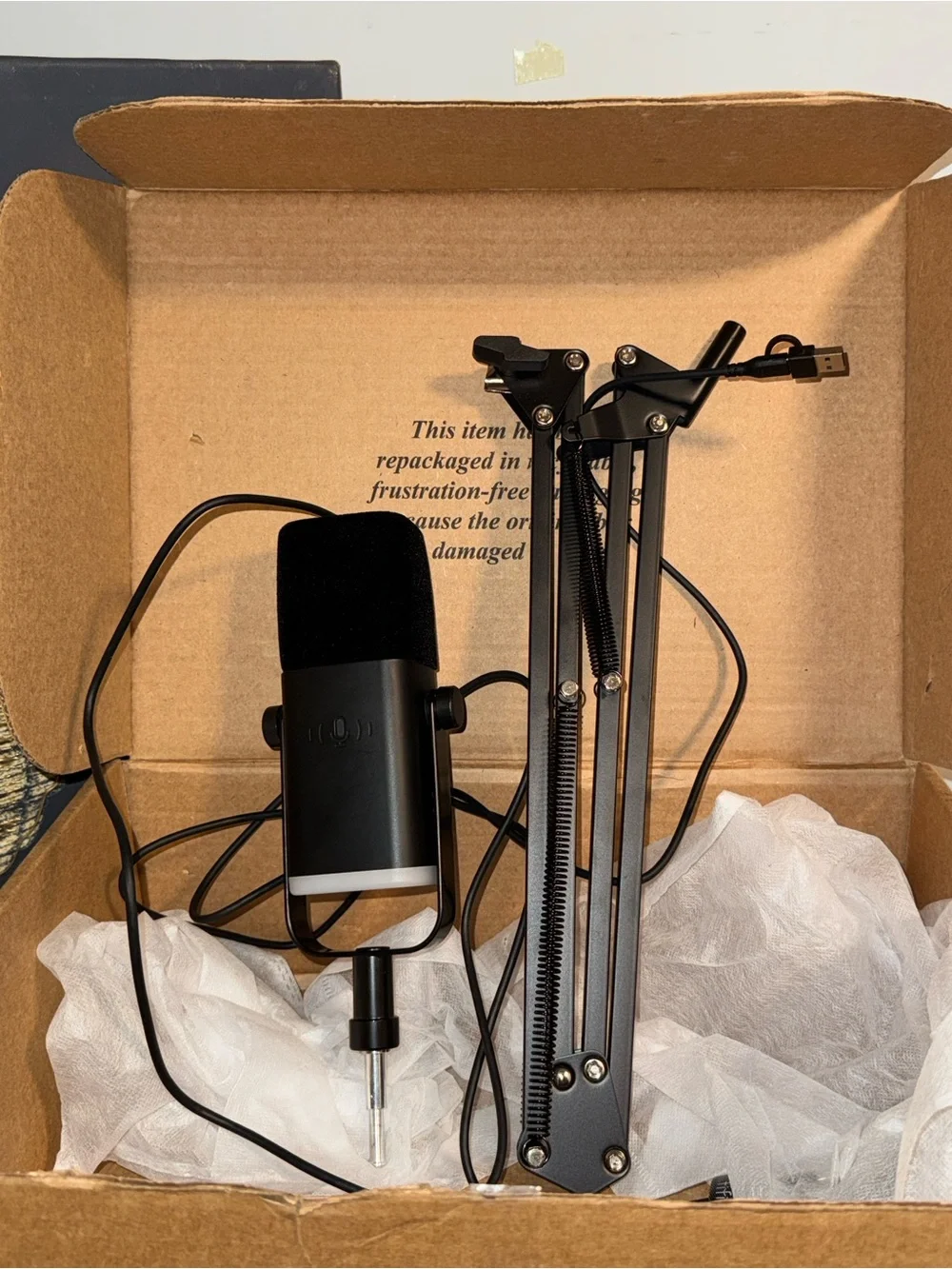 Black Desktop USB Microphone with Adjustable Boom Arm